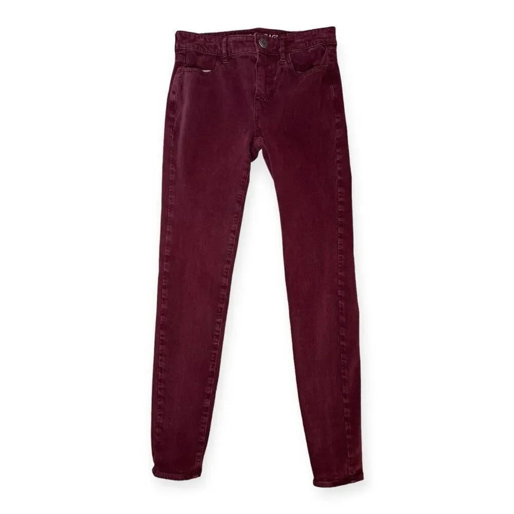 American Eagle Size 0 Regular Burgundy Super Super Stretch‎ Hi-Rise Jegging
